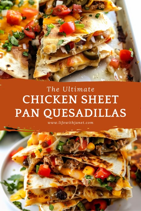 Chicken Sheet Pan Quesadilla Chicken Sheet Pan Quesadilla, Sheet Pan Quesadilla, Pan Quesadilla, Sheet Pan Quesadillas, Giant Chicken, Sunday Meals, Chicken Sheet Pan, Dinner Party Dishes, Avocado Crema