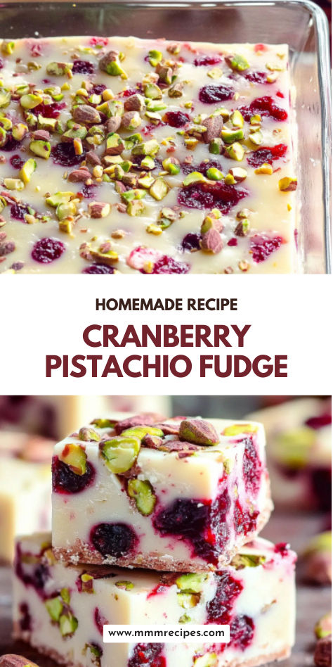 Cranberry pistachio fudge is the ultimate holiday candy. Quick to make, this creamy dessert is a festive favorite for your Christmas celebrations! White Fudge With Cranberries, Pistachio Cranberry Almond Bark, White Chocolate Cranberry Pistachio Bark, Pistachio Fudge Recipe Easy, Cranberry Fudge Recipe, Christmas Pistachio Dessert, Pistachio Candy, Quick Christmas Desserts, Dried Cranberry Recipes