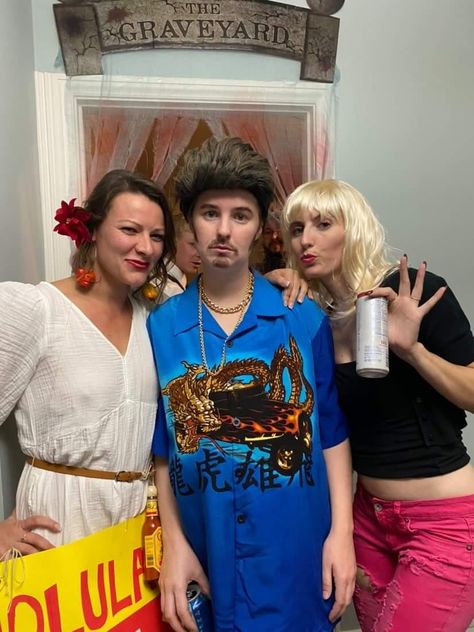 Three people dressed up for Halloween. Lucy Trailer Park Boys Costume, Lucy Trailer Park Boys, Trailer Park Boys Costume, Thrifted Halloween Costumes, Thrifted Halloween, Trailer Park Boys, Trailer Park, Boy Costumes, Halloween Fun