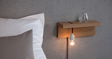 5 Favorites: Bedside Shelves (in Lieu of Tables) | Remodelista Float Shelf, Minimalist Bedside Table, Bedside Shelf, Floating Shelves Diy, Night Stands, Trendy Bedroom, Lighting Lamps, Design Del Prodotto, Bedroom Lighting