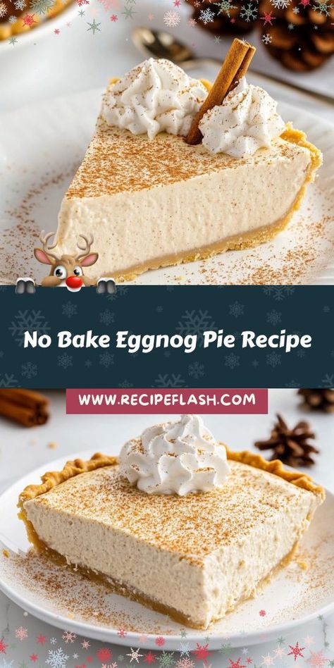 Celebrate the season with a No Bake Eggnog Pie Recipe that embodies holiday cheer! This luscious pie is a must-have for Christmas Desserts, featuring a smooth filling and a crunchy crust. Perfect for parties or cozy family dinners, it’s a simple yet elegant addition to your festive menu! No Bake Eggnog Pie, Eggnog Pie Recipe, Recipes Using Eggnog, Eggnog Pie, Eggnog Dessert, Unique Pies, Savory Pies Recipes, Christmas Dessert Table, Easy Holiday Desserts