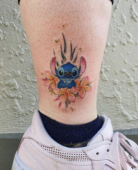 Stitch Tattoo Ideas, Disney Stitch Tattoo, Lilo And Stitch Tattoo, Skin Color Tattoos, Colour Tattoo For Women, Whimsical Tattoos, Stitch Tattoo, Music Tattoo Designs, Tattoo Quotes For Women