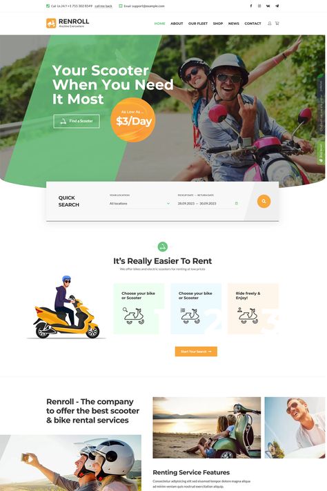 The "Renroll - Scooter Rental Theme" is a WordPress theme designed for businesses and entrepreneurs in the scooter rental industry. It provides a platform for showcasing scooter rental services, managing scooter listings, and facilitating online bookings. With its modern design and scooter-specific features, this theme is tailored to the needs of scooter rental businesses. Hoarding Design, Walter Raleigh, Scooter Rental, Best Scooter, Scooter Bike, Bike Rental, Wordpress Theme Design, Bike Design, Car Wheels