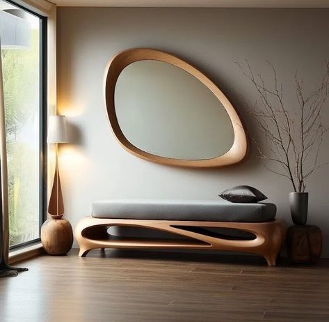 Mid Century Asymmetrical Wall Mirror Organic Mirror İrregular Mirror Home decor | eBay Wooden Mirror Frame, Home Office Inspiration, Unique Mirrors, Mirror On The Wall, Wooden Mirror, Design Del Prodotto, Wood Mirror, Mirror Designs, Home Decor Mirrors