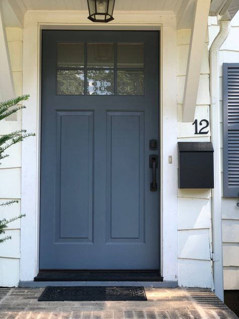 Navy Blue Door Exterior, Hale Navy Door, White House Navy Shutters, Colored Front Door White House, Dark Blue Front Door Colors, Hale Navy Front Door, Door And Shutter Color Combinations, Blue Front Door Colors, White Ranch House