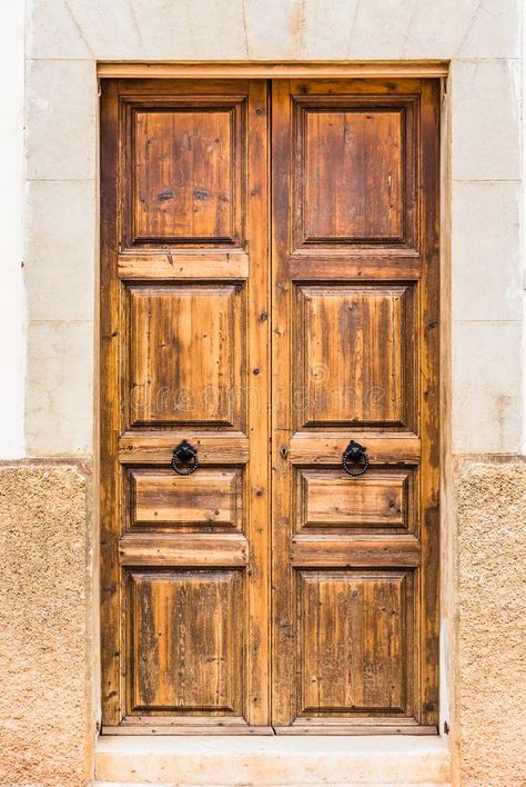 Elegant Old Wooden Front Door Of Old Mediterranean Villa Stock Image - Image of detail, home: 132556083 Wooden Front Door, Stone Frame, Double Door Entrance, Mediterranean Villa, Wooden Front Doors, Front Entrances, Room Doors, Entrance Doors, Storage Room