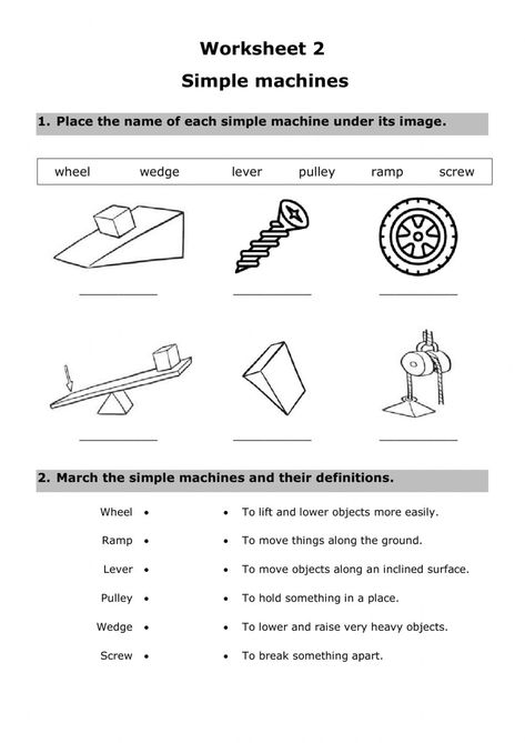 Simple Machines Worksheet, Simple Machine Worksheets, Simple Machines Projects For Kids, Simple Machines For Kids, 6 Simple Machines, Simple Machines Unit, Teaching Physics, Simple Machines Activities, Simple Machine Projects