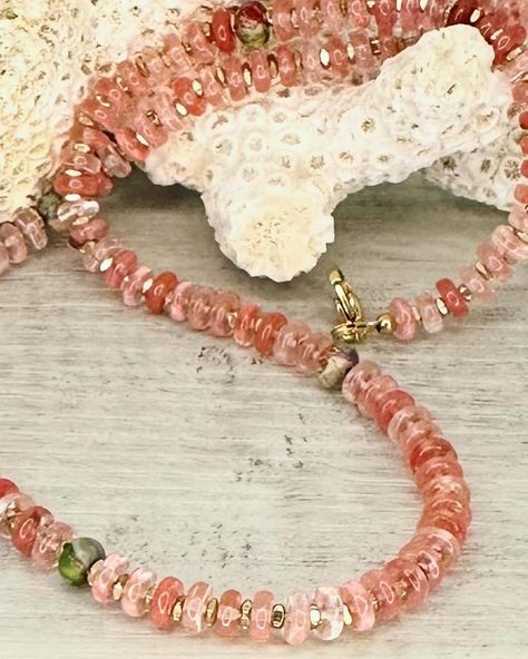 🌺 Beautifully crafted, this necklace is made from a combination of a natural watermelon quartz🍉🍉 -that helps strengthen your connection with feelings of self love- Imperial Jasper and diamond cut brass spacer, finished with 18k gold fill clasp. . . . #necklacelover #springjewelry #custommade #necklaceoftheday #gemstonenecklace #beadedjewelry #quartznecklace #handcraftedjewelry #beachjewelry #springfashion #handmadewirejewelry Watermelon Quartz, Imperial Jasper, Spring Jewelry, Handmade Wire Jewelry, Quartz Necklace, Beach Jewelry, Diamond Cut, Gemstone Necklace, Handcrafted Jewelry