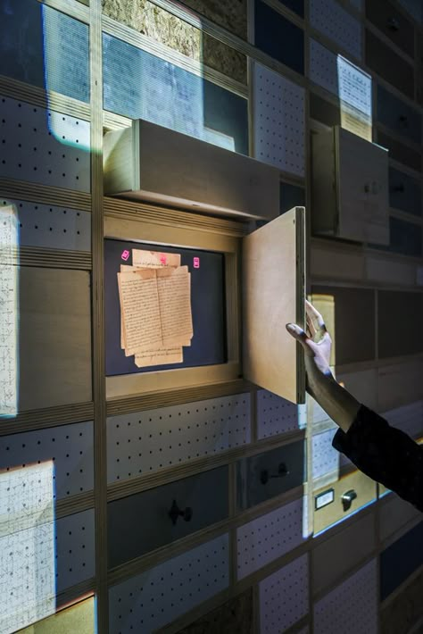 The Little Museum of Diary. This is a cute way to be interactive. The viewer can open these cabinets and see different information, but I wonder which ones they know to open. Visual. Related. Internet. Museum Exhibition Design, Interactive Museum, Interactive Exhibition, Interactive Walls, Interactive Display, Museum Displays, Interactive Installation, Exhibition Display, Environmental Design