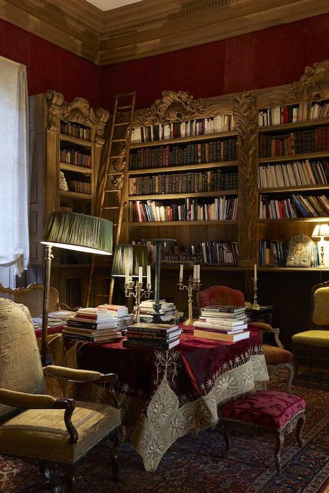 Haute Bohemians Achkar Librairie by Miguel Flores-Vianna Library Tables, Boho Academia, Decorating With Books, Home Library Ideas, Haute Bohemian, Victorian Boho, English Country Home, Reading Rooms, Reading Lamps