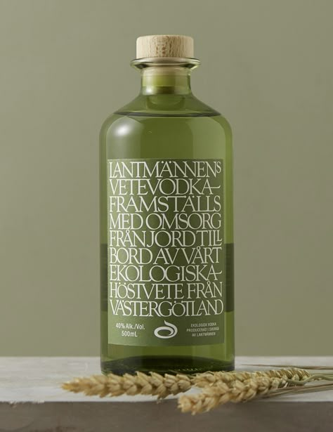 Lantmännen Wheat Vodka by Neumeister. #branding #packaging Coconut Branding, Vodka Packaging, Vodka Labels, Olive Oil Packaging, Typography Packaging, Creative Typography Design, Bottle Design Packaging, Alcohol Packaging, Candle Packaging