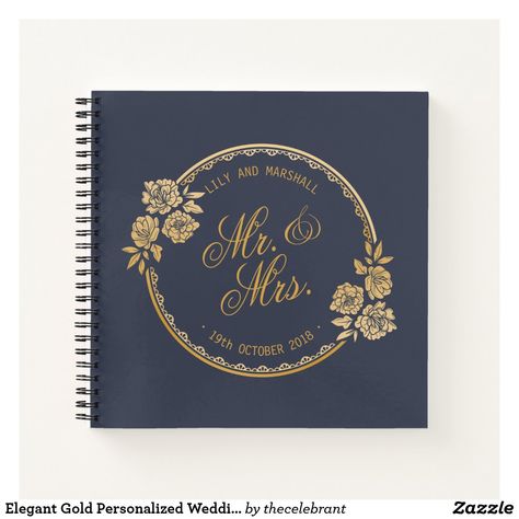 Elegant Gold Personalized Wedding | Guestbook Notebook Wedding Jotter Cover Design, Jotter Cover Design, Elegant Bride And Groom, Ideas Portadas, Cover Design Ideas, Wedding Notebook, Personalized Wedding Guest Book, Invitation Flyer, Mr And Mrs Wedding