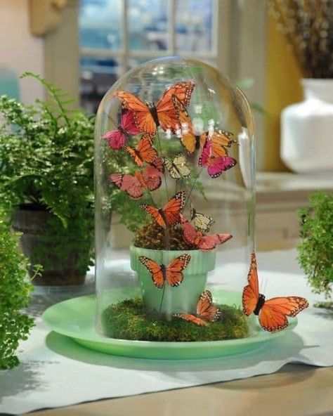 DIY Ideas With Butterflies - Butterfly Glass Jars - Cute and Easy DIY Projects for Butterfly Lovers - Wall and Home Decor Projects, Things To Make and Sell on Etsy - Quick Gifts to Make for Friends and Family - Homemade No Sew Projects- Fun Jewelry, Cool Clothes and Accessories http://diyprojectsforteens.com/diy-ideas-butterflies Butterfly Centerpiece, Bas Mitzvah, Butterfly Centerpieces, Cloche Decor, Trendy Easter, Spring Mantle, Tafel Decor, Gorgeous Centerpieces, Butterfly Wedding