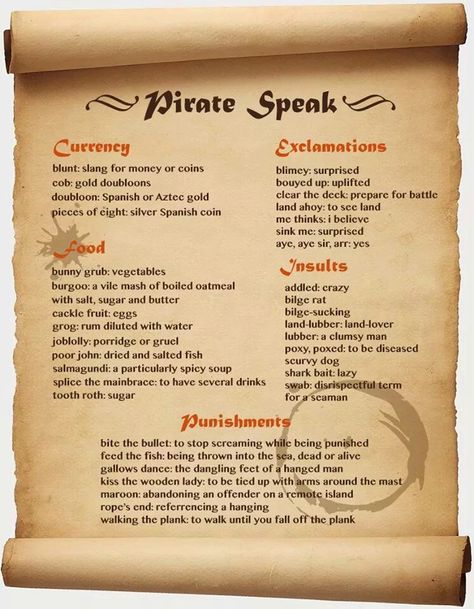 Pirate speak Pirate Ship Name Ideas, Pirate Surnames, Pirate Nicknames, Pirate Writing Ideas, How To Write Pirates, Male Pirate Names, Pirate Names Ideas, Writing Pirates, Pirate Names Female