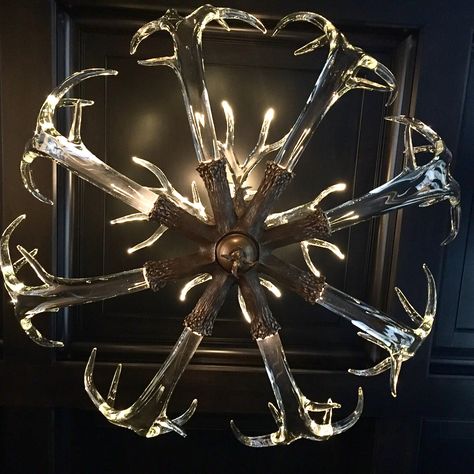 Looking up at The Crystal Antler Chandelier by LWSN www.lawsonglass.com Antler Chandelier, Lighting Ideas, Antlers, Looking Up, Light Fixtures, Ceiling Lights, Fine Art, Lighting, Crystals