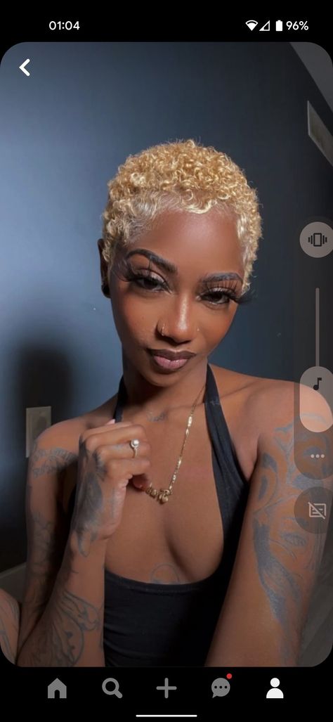 Blonde Natural Short Hair Black Women, Bleached Buzzcut Black Women, Shaved Blonde Hair Black Women, Blonde Short Haircut Black Women, Shave Head Black Women, Short Colored Hair Black Women Big Chop, Dyed Short Natural Hair Black Women, Short Bald Hair For Black Women, Black Twa Natural Hair