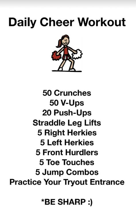 Cheer Food Diet, All Star Cheer Workouts, How To Ace Cheer Tryouts, Cheer Hairstyles Practice, Cheer Team Traditions, Cheerleading Conditioning Workout, How To Get More Flexible For Cheer, How To Base In Cheer, Cheer Arm Workout