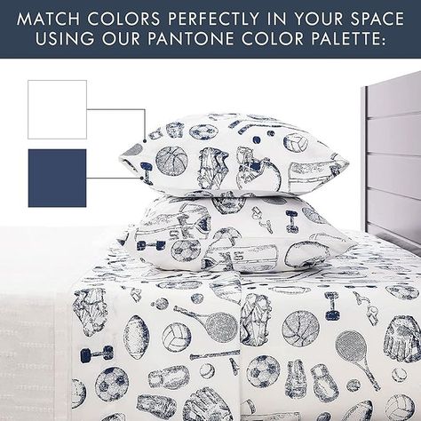 Amazon.com - Kids Sports Bedding Set Full Size, Super Soft Baseball, Football, Soccer Themed Bedsheets for Teens and Children, Wrinkle Resistant Premium Flat and Fitted Sheets for Boys and Girls Sports Room Décor Girls Sports Room, Sports Room Decor, Sports Bedding, Gamer Room Decor, Full Bedding Sets, Girls Sports, Sports Room, Gamer Room, Fitted Sheets