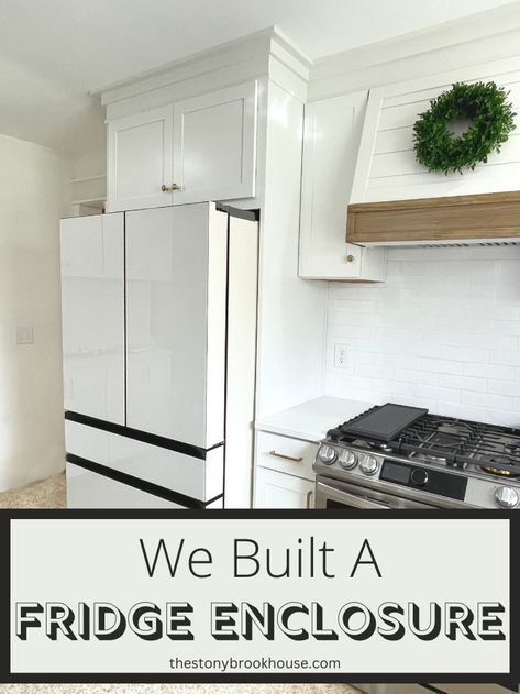 We Built A Fridge Enclosure Enclose Refrigerator Diy, Fridge Enclosure Ideas, Fridge Enclosure, Fridge Side Panel, 4 Door Fridge, Microwave Cabinet, Fridge French Door, Kitchen Fridges, How To Install Countertops