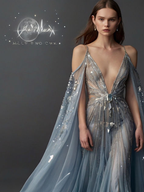 Starfall Gown Acotar, Feyre Starfall Gown, Feyre Midsummer Dress Acotar, Acotar Feyre Starfall Dress, Starfall Ball Dress, Celestial Inspired Dress, Starry Blue Dress, Starlight Dress Feyre, Night Goddess Dress