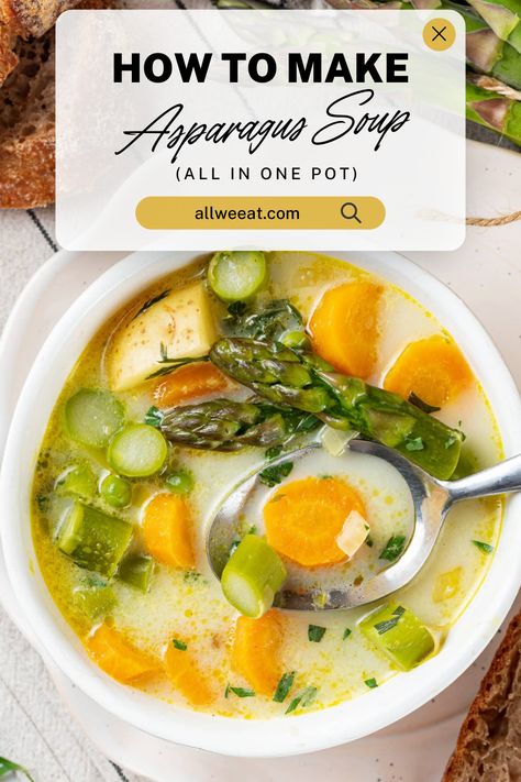 This Asparagus Soup is a one-pot wonder! 🍲 Simple to make, with tender asparagus and a creamy texture, it’s perfect for a quick and nourishing meal. Fresh, flavorful, and easy to clean up!  #AsparagusSoup #OnePotRecipe #EasySoup #HealthySoup #CreamySoup #QuickMeals #VegetarianSoup #ComfortFood #SimpleRecipes Keto Asparagus Soup, Sparragus Recipe Soup, Chicken And Asparagus Soup, Asparagus Potato Soup, Asparagus Soup Healthy, Wonder Pot, Creamy Asparagus Soup, Asparagus Soup Recipe, Crab Soup Recipes