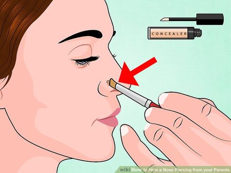 3 Ways to Hide a Nose Piercing from your Parents - wikiHow Clear Piercings, Septum Piercing Retainer, Clear Nose Piercing, Hide Piercings, Nose Peircing, Clear Retainers, Septum Earrings, Curved Nose, Nose Piercing Ring