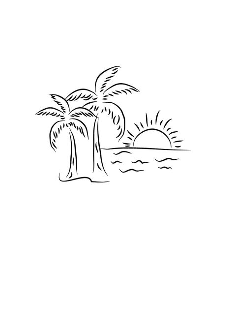 Drawing Ideas Beach, Line Art Beach, Summer Drawing Ideas, Beach Drawings, Ocean Png, Sunset Clipart, Tattoo Silhouette, Sunset Png, Sunset Drawing