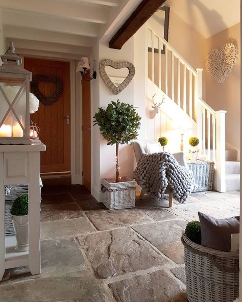 Hearts....hearts....and more hearts in our country home..converted barn. Create a cosy hallway. West Barn Interiors Ltd Country Hallway, Cottage Hallway, Barn Interior, Converted Barn, Casa Country, Hal Decor, Cottage Living Rooms, Cottage Interiors, Cottage Living