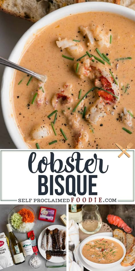 Lobster Bisque Shrimp And Lobster Chowder Longhorn, Lobster Stew Recipe Maine, Lobster Meals, Bisque Recipes, Crab Bisque Recipe, Seafood Bisque Recipe, Lobster Soup, Lobster Bisque Recipe, Lobster Stock