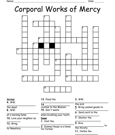 Corporal Works of Mercy Crossword Corporal Works Of Mercy, Works Of Mercy, Target Language, Crossword Puzzles, New Puzzle, Learn A New Language, Reading Levels, Word Doc, Printables Kids