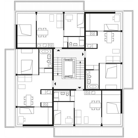 floorplan 1st, 3th and 5th storey | © Zanderroth Architekten Residential Building Plan Layout, Residential Building Floor Plan, Social Housing Floor Plan, Housing Society Site Plan, Berlin Buildings Architecture, Residential Building Plan, Social Housing Architecture, Building Design Plan, Hotel Floor Plan