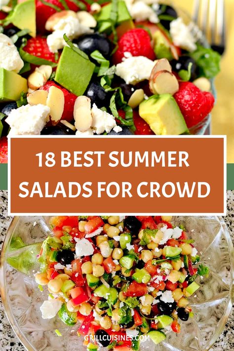 Explore an array of delectable summer salad options to elevate your next BBQ gathering. Discover a variety of vibrant and nutritious salad recipes that are sure to impress your guests. These summer salads are perfect for crowds, and parties and are made of potatoes, pastas, fresh fruits, vegetables, and meat.#summersaladswithfruit#summersaladspasta#summersaladwithchicken#summersaladwithprotein Summer Party Salads, Summer Salads For Bbq, Salad For Bbq, Salads For Bbq, Salads Summer, Salad Options, Best Summer Salads, Summertime Salads, Bbq Salads