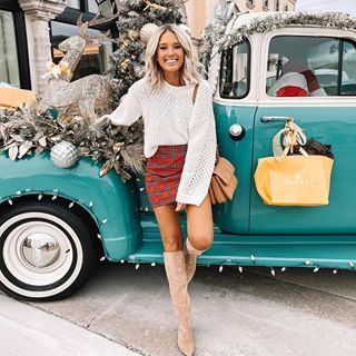 Emily Herren (@champagneandchanel) • Instagram photos and videos Christmas Plaid Skirt, Family Christmas Outfits, Red Plaid Skirt, Trendy Christmas Outfits, Confidence Boosters, December 2022, Fall Clothes, Pinterest Closet, Fall Style