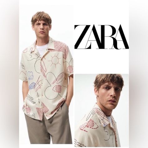 Beautiful Zara men shirt ( size L ) Zara Men Shirt, Zara Embroidery, Zara 2022, Zara Man Shirts, Zara Men, Embroidery Print, 2022 Ss, Zara Shirt, Men Shirt