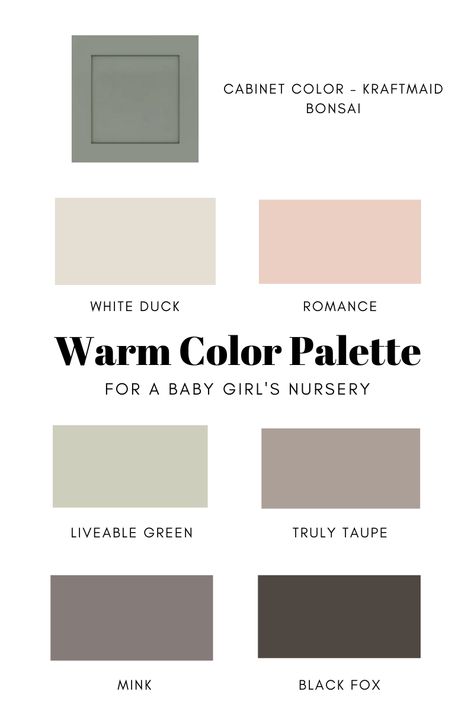 Nursery Design Plan - warm color palette for girl's nursery. It's finally time to get baby girl's nursery underway! Here's my nursery design plan and inspiration, DIY goals, and overall vision for this space. All using budget-friendly items from Lowe's Home Improvement #sponsored #LowesPartner #nursery #nurserydesign Sage Green Baby Room, Dr Bathroom, Green Nursery Girl, Nursery Color Palette, Pink And Green Nursery, Girl Nursery Colors, Nursery Design Girl, Nursery Paint Colors, Blush Nursery