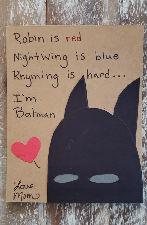 Batman Birthday Gift Ideas, Batman Themed Gifts For Boyfriend, Batman Diy Gifts Boyfriends, Batman Cards Handmade, Batman Crafts For Boyfriend, Batman Gift Ideas For Boyfriend, Diy Batman Gifts, Batman Promposal, Valtine Cards