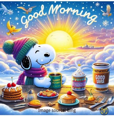 Miss Images, Evening Pictures, Good Morning Snoopy, Good Morning Spiritual Quotes, Winter Mornings, Charlie Brown Christmas, Snoopy Quotes, Morning Blessings, Good Morning Coffee