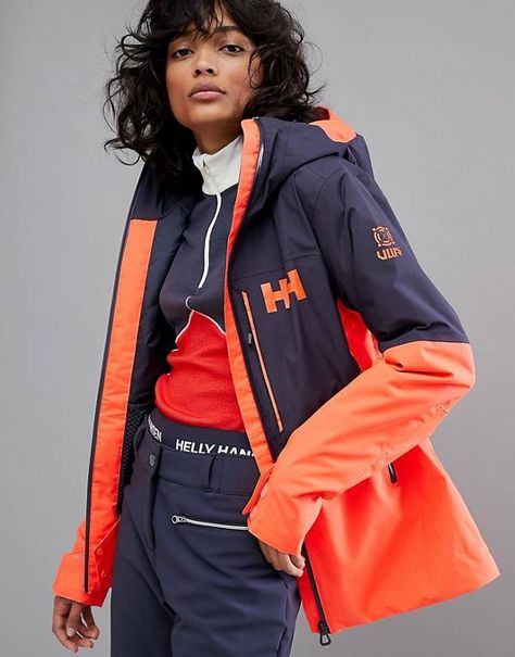 Helly Hansen Colourblock Hooded Jacket Helly Hansen Jacket, Womens Outdoor Clothing, Ski Pass, Orange Jacket, Gym Tops, Orange Fashion, Mode Online, Helly Hansen, Sportswear Women