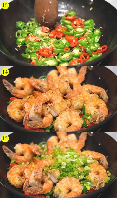 Shrimp And Peppers Recipe, Shrimp Stuffed Peppers, Sweet And Sour Shrimp, Asian Fried Shrimp Recipes, Salt Pepper Shrimp, Crispy Shrimp Recipes, Salt Pepper Shrimp Recipe, Salt And Pepper Shrimp Recipe, Asian Style Shrimp