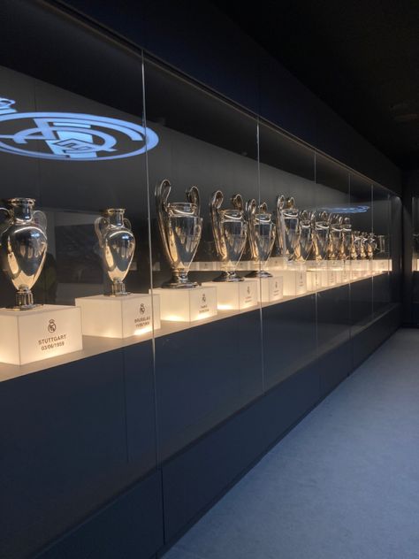 Real Madrid Trophy Cabinet, Real Madrid Museum, Real Madrid Champions League Wallpaper, Champions League Aesthetic, Real Madrid Champions League 2024, Real Madrid Trophies, Real Madrid Aesthetic, Real Madrid Ucl, Real Madrid Store