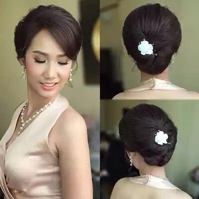 Model Sanggul Modern Simple, Model Poni, Sanggul Cepol, Nyonya Kebaya, Simple Bridal Hairstyle, Pakistani Bridal Hairstyles, Sanggul Modern, Burnt Hair, Indian Bride Hairstyle