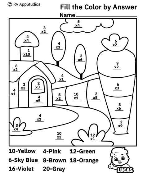 Fill color by answer worksheet is a great way to learn with fun. Teachers and parents can print this FREE Fill Color printable to help kids practice multiplication without getting bored. It helps children to multiply with focus and fun. #practicedaily #keeppracticing #primaryeducation #repetition #color #number #worksheets #practice #kids #rvappstudios Math Multiplication Worksheets, Worksheet Coloring, Spring Worksheet, Math Coloring Worksheets, Educational Apps For Kids, Writing Paper Printable Stationery, Alphabet Tracing Worksheets, Multiplication Worksheets, Kids Worksheets Printables