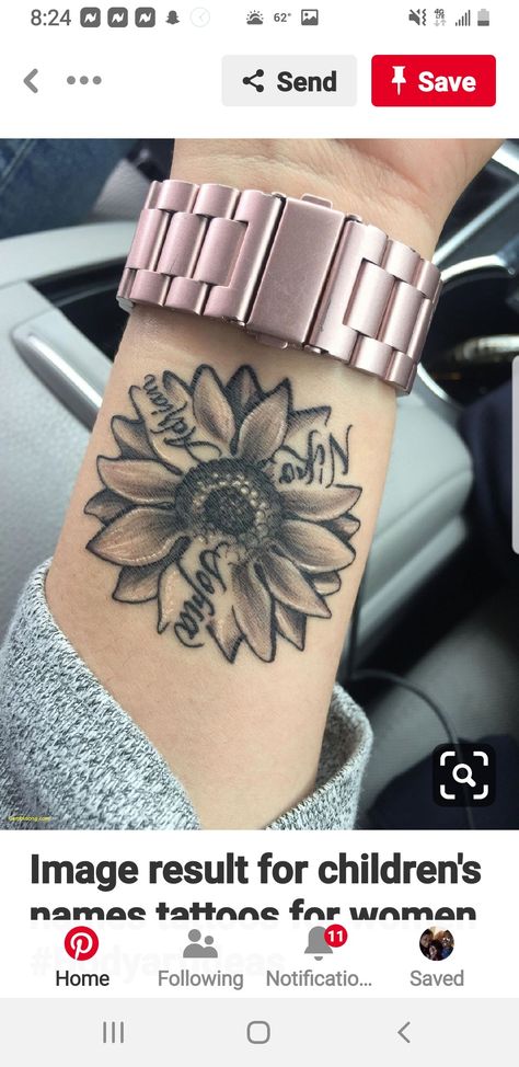 Name Flower Tattoo, Sunflower Tattoo Shoulder, Country Tattoos, Mom Tattoo Designs, Tattoos With Kids Names, Mommy Tattoos, Foot Tattoos For Women, Forearm Tattoo Women, Sunflower Tattoos