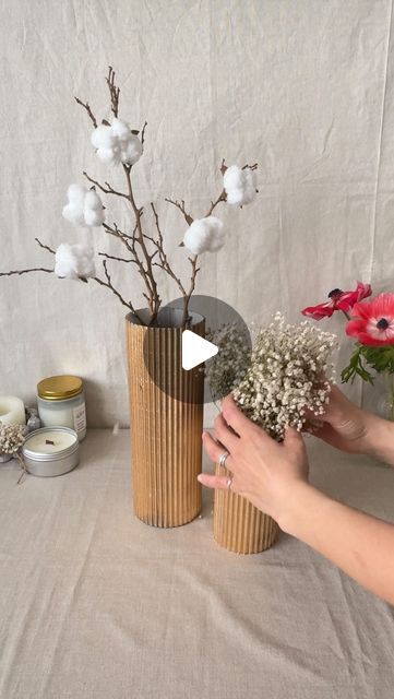 Peri Azizov on Instagram: "Diy cardboard vase ✨ Save fir later and follow for more diy videos 💫" Cardboard Vase, Cardboard Art, Instagram Diy, Diy Vase, Diy Cardboard, March 1, Diy Videos, Follow For More, Wedding Decor