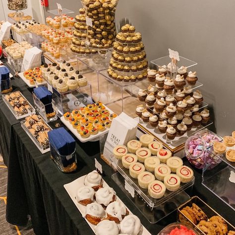 Dessert Table Mini Desserts, Miniature Desserts Buffet, Desert Catering Ideas, Viennese Table Desserts Party Ideas, Mini Desserts Display, Dessert Auction Display, Mini Dessert Display Ideas, Pastry Display Party, Display Dessert Table