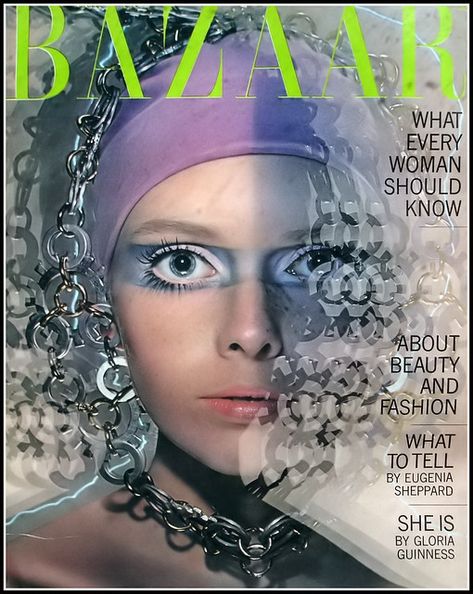 Stephanie Farrow (Mia's sister) on the cover, photo by Hir… | Flickr Hiro Photographer, Retro Futurism Fashion, 60s Space Age, 1960s Space Age, Space Age Fashion, Futurism Fashion, Extraordinary Fashion, Patti Hansen, Space Makeup