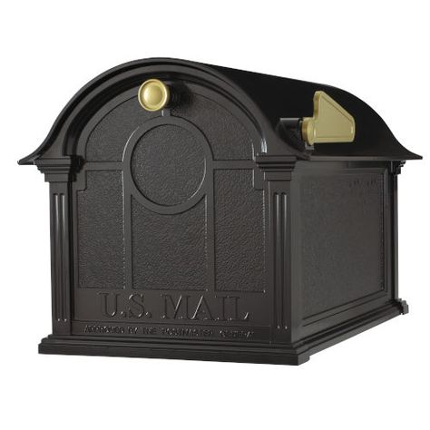 Whitehall Products Black Balmoral Mailbox 16228 | Bellacor Mailbox Designs, Stone Mailbox, Residential Mailboxes, Black Mailbox, Mailbox Posts, Mailbox Address, Mailbox Post, Mounted Mailbox, Farmhouse Traditional