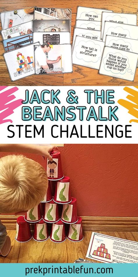 Invite your preschooler to engage in this fun STEM Cup Stacking Challenge! Pair with the classic story of Jack and the Beanstalk, after reading encourage your preschooler to design a building plan and then build a beanstalk for Jack to climb up to the castle! Jack And The Beanstalk Year 1, Jack And The Beanstalk Stem Activities, Jack And The Beanstalk Stem, Jack And The Beanstalk Preschool, Jack And The Bean Stalk, Jack And The Beanstalk Eyfs, Jack And The Beanstalk Activities, Eyfs Jack And The Beanstalk, Plants Lesson Plans