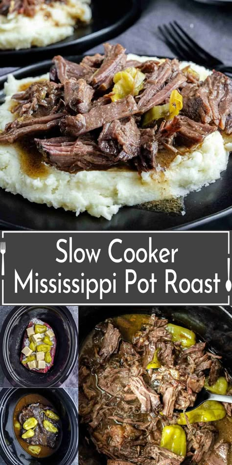 Mississippi Pot Roast is the ultimate slow cooker recipe. Just 5 simple ingredients is all you to make tender, flavorful roast beef that is sure to become your go-to for delicious family dinners. Roast With Pepperoncini, Slow Cooker Mississippi Pot Roast, Mississippi Roast Recipe, Crockpot Pot Roast, Crockpot Roast Recipes, Pot Roast Crock Pot Recipes, Easy Pot Roast, Mississippi Pot, Best Pot Roast