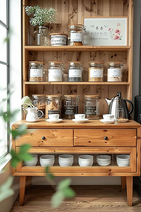 35 Small Tea Station Designs That Make a Big Impact Tea Station Ideas Small Spaces, Tea Station Ideas, Organized Ideas, Small Space Inspiration, Tea Station, Small Apartment Living, Antique Store, Small Apartment, Antique Stores